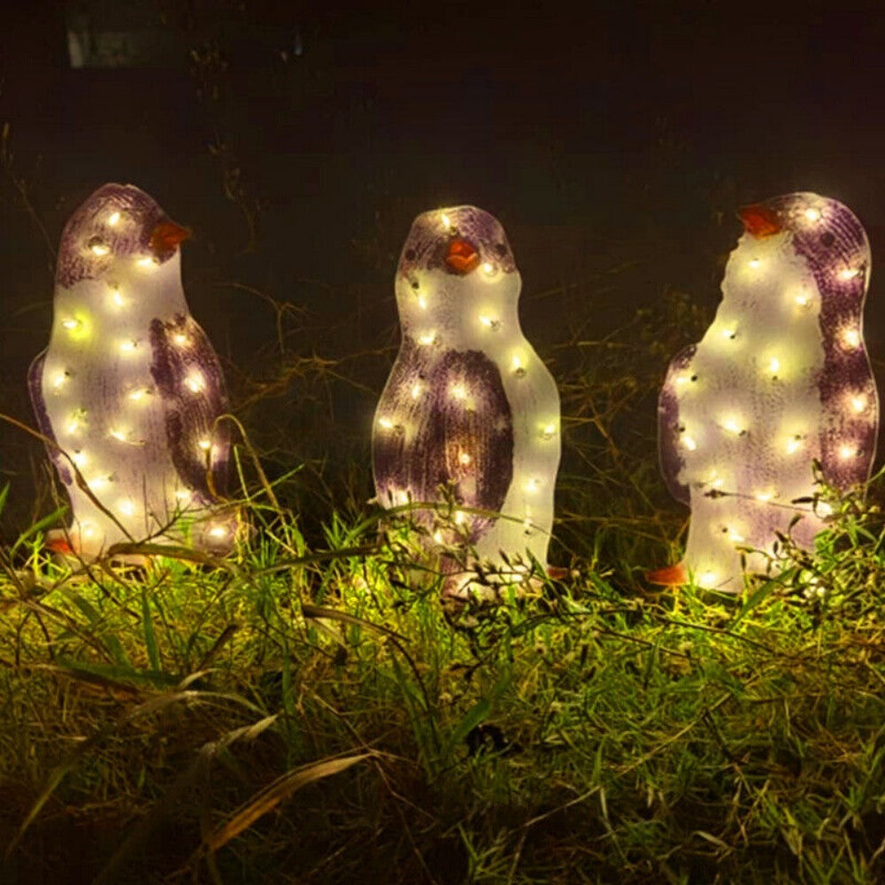 Set of 3 Christmas Penguin LED Decorations – Acrylic Light-Up Figurines for Indoor & Outdoor Holiday Display