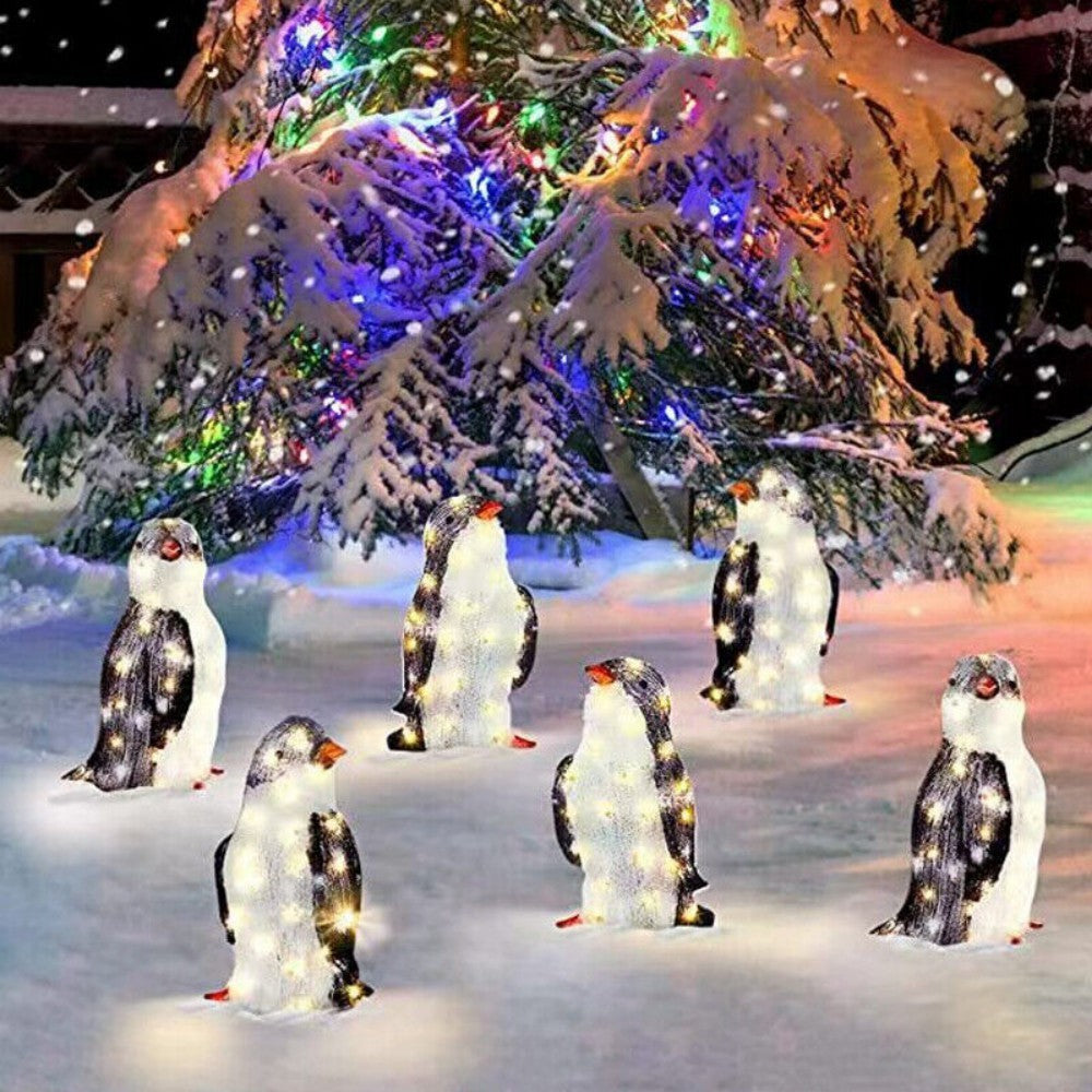 Set of 3 Christmas Penguin LED Decorations – Acrylic Light-Up Figurines for Indoor & Outdoor Holiday Display