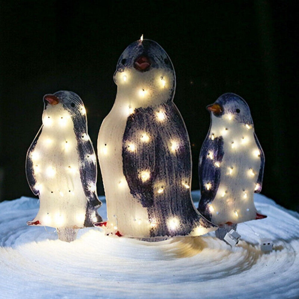 Set of 3 Christmas Penguin LED Decorations – Acrylic Light-Up Figurines for Indoor & Outdoor Holiday Display