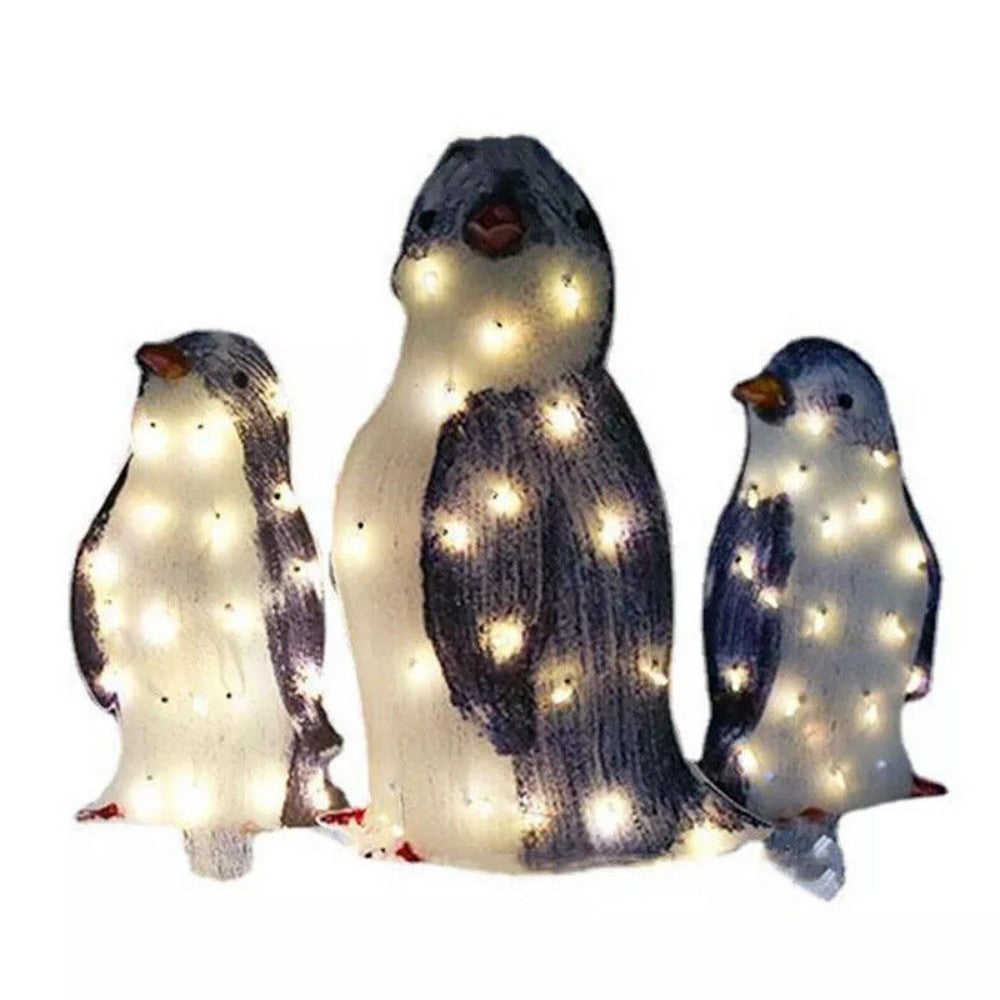 Set of 3 Christmas Penguin LED Decorations – Acrylic Light-Up Figurines for Indoor & Outdoor Holiday Display