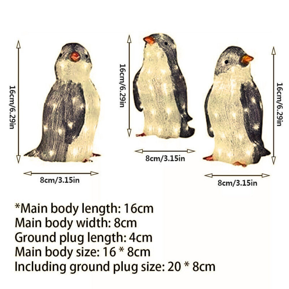 Set of 3 Christmas Penguin LED Decorations – Acrylic Light-Up Figurines for Indoor & Outdoor Holiday Display